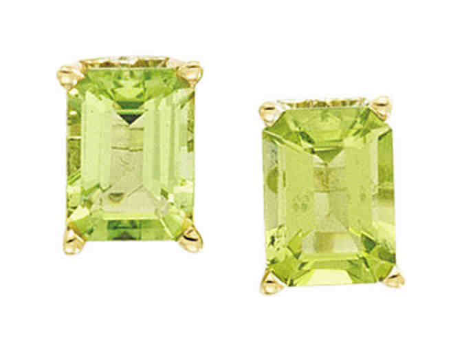 Genuine 14k Gold Emerald Cut Peridot Earrings - Photo 1