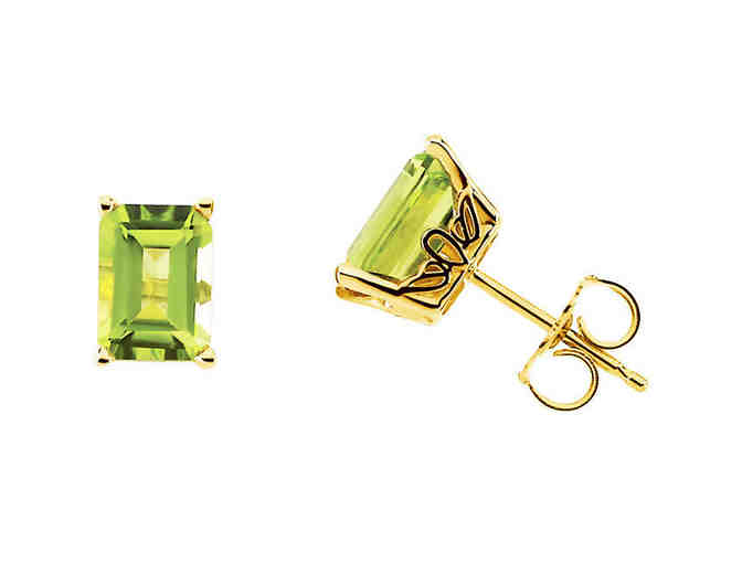 Genuine 14k Gold Emerald Cut Peridot Earrings - Photo 2