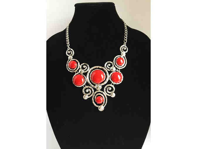 Statement Necklace & Earrings with Red Highlights