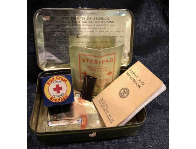 Boy Scout First Aid Kit with 1957 4th Edition Red Cross First Aid Manual