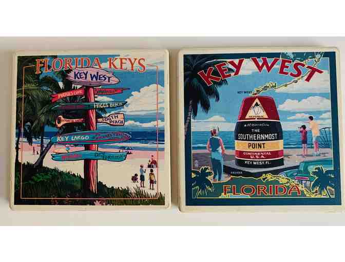 Tropical Key West Mug, Coasters and framed pictures on galvanized metal