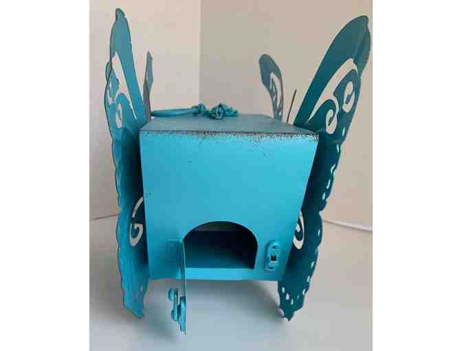 Blue Metal Birdhouse - Shaped like a Butterfly