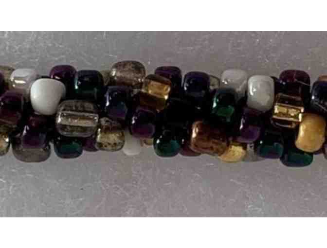Green, Gold and Purple Seed Bead 8' Bracelet