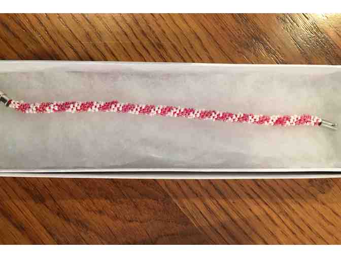Very Delicate 7' Pink and White Braided Bead Bracelet