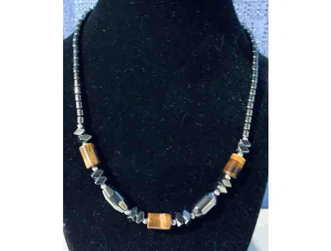 Natural Stone Necklace - Charcoal & Tan