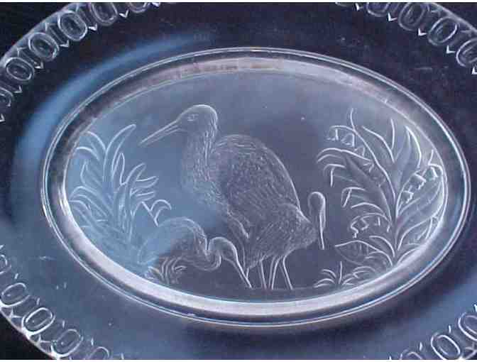 Antique Iowa City Flint Glass Patterned Glass Stork Bread Tray