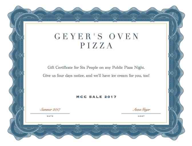Certificate for Pizza at Geyer's Oven