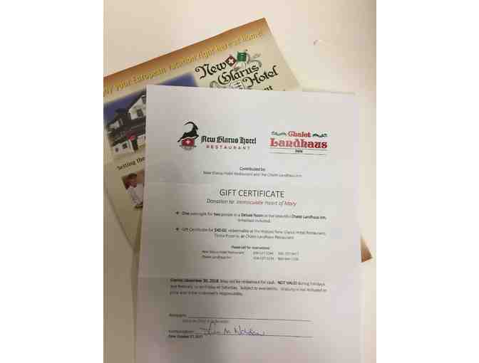 Getaway to New Glarus (hotel and dinner certificate)
