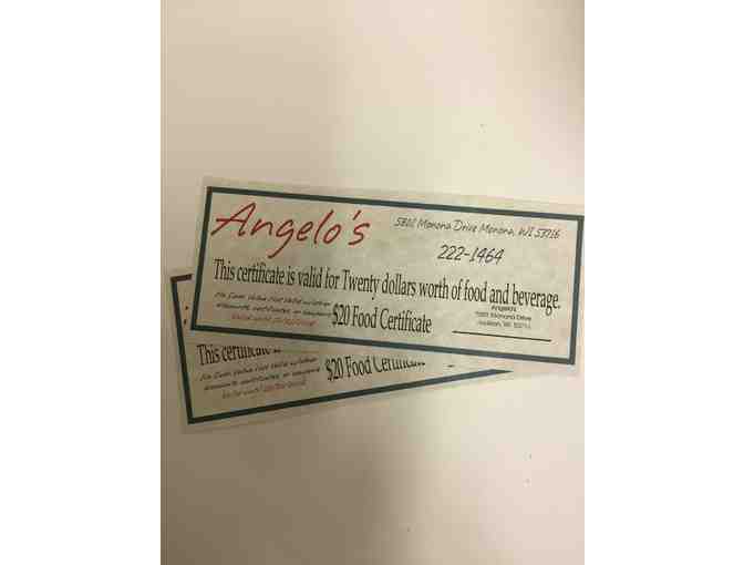 2 $20 gift certificates to Angelo's in Monona
