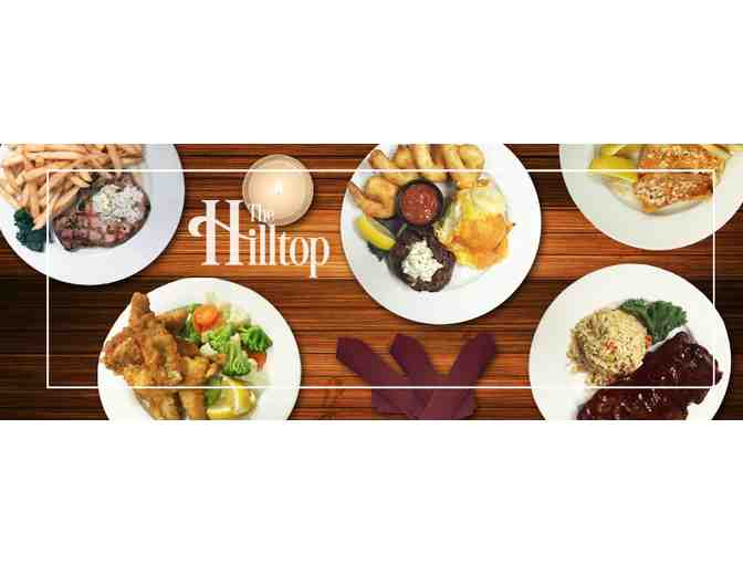 The Hilltop Restaurant certificate plus wine and glasses