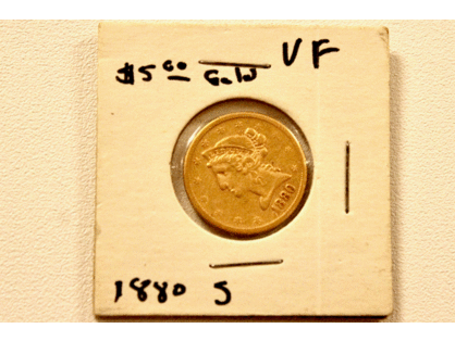 1880 $5 Gold Coin, average circulation, value $400
