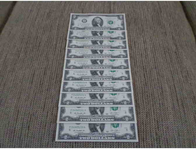 Uncirculated Ten $2.00 bills in sequential serial numbers--
