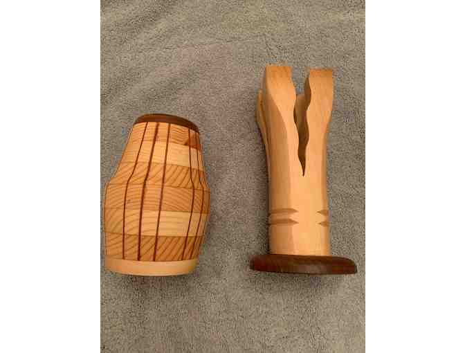 Handmade Wood Candlestick and Wood Vase