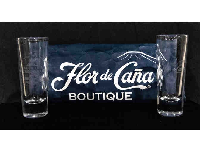 2 Flor de Cana Rum tall shot glasses from Nicaragua - Photo 1