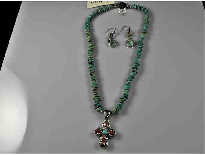 Handcrafted Turquoise & Coral Necklace & Earrings