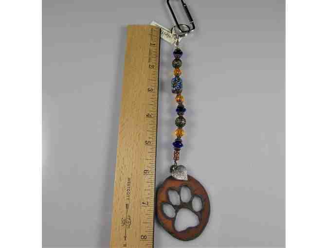 Rustic Metal Dog Paw Print Beaded Key Chain