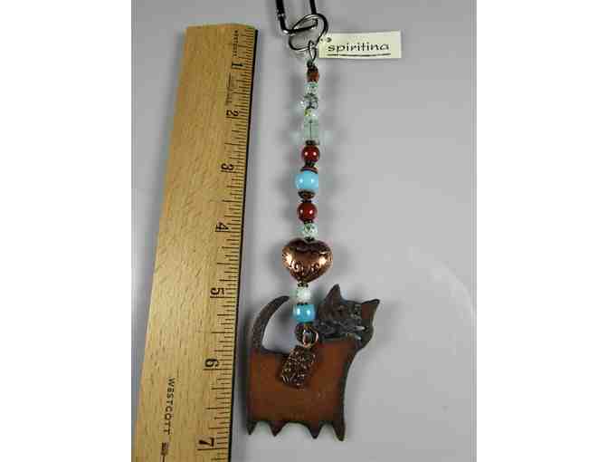 Rustic Metal Cat Beaded Key Chain