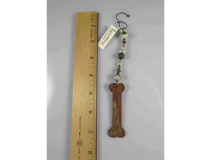 Rustic Metal Beaded Dog Bone Ornament