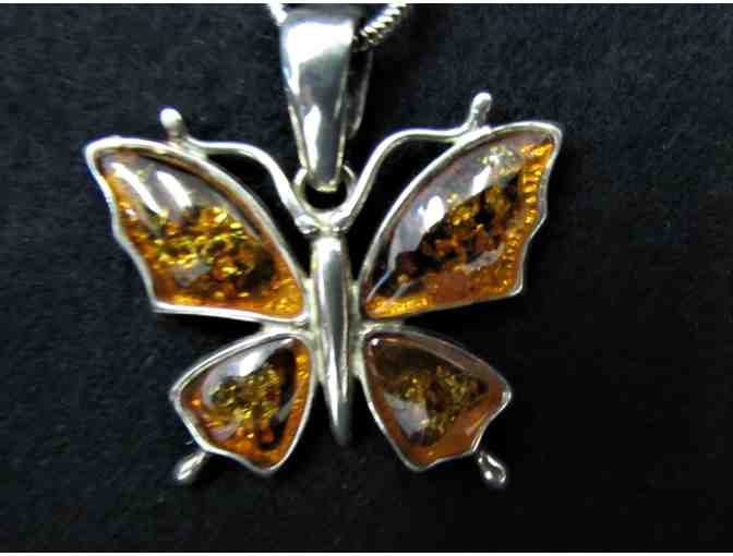 Sterling Silver Amber Butterfly Necklace
