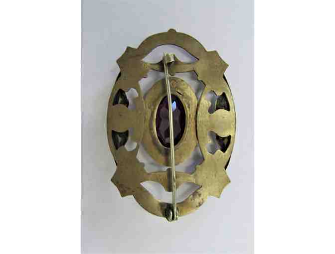 Victorian Antique Brass and Purple Glass Pin