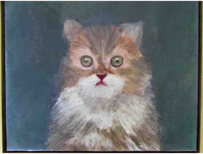 Framed Cat Oil Painting
