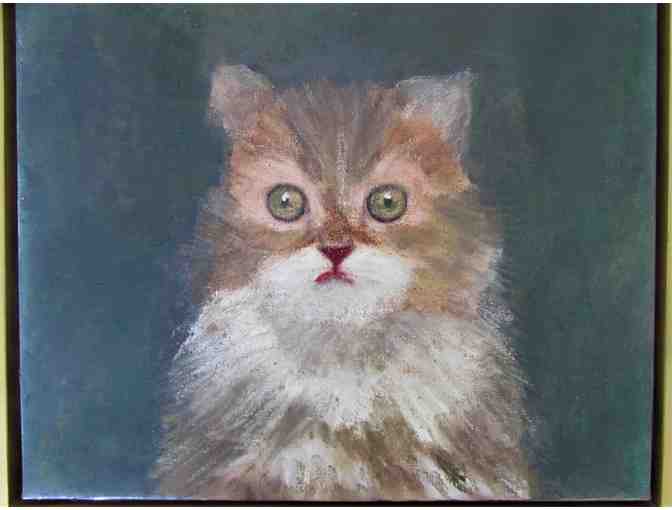 Framed Cat Oil Painting