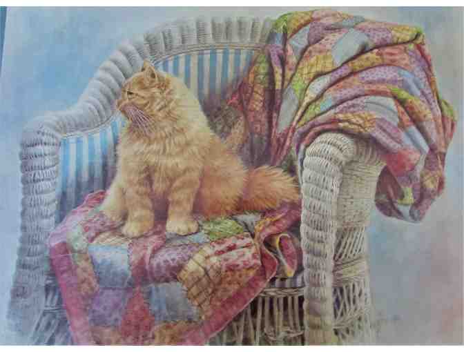 Framed Print of Cat with Quilt