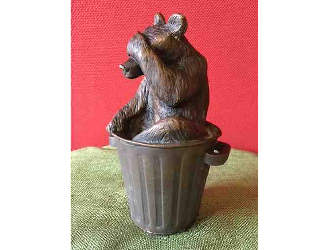Luna Bronze:  Bronze Bear Sitting in Bucket