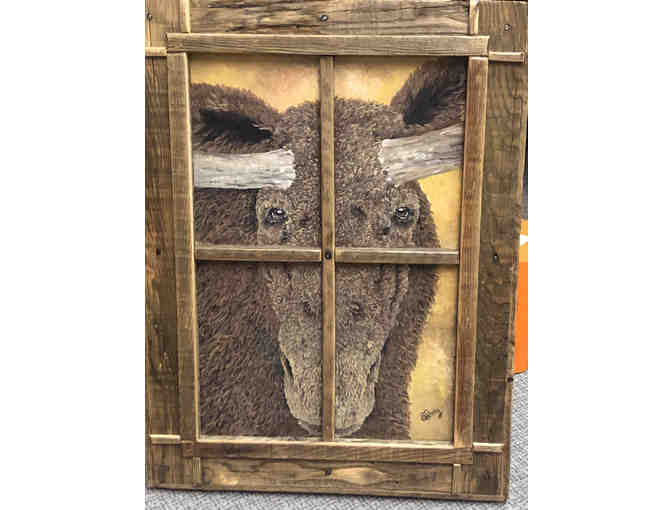 'Moose in the Window' framed painting