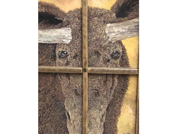 'Moose in the Window' framed painting