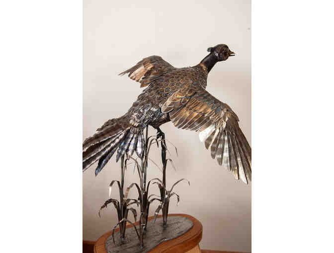 Metal pheasant sculpture by Jim Dolan
