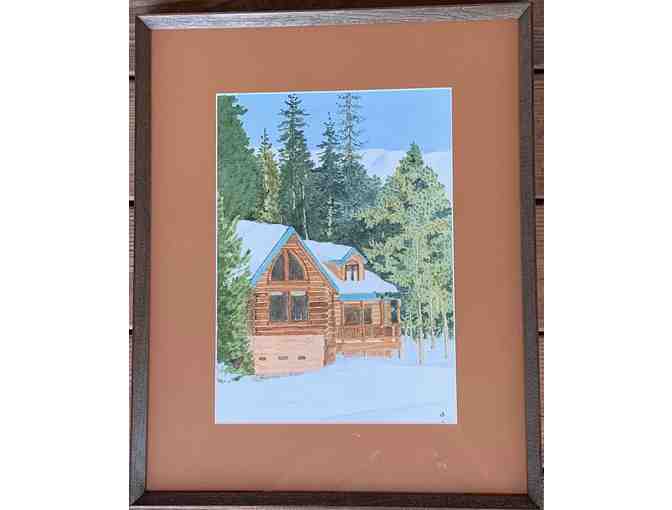 Framed Original Watercolor Painting of  'Kirkwood Meadow Home in Winter'