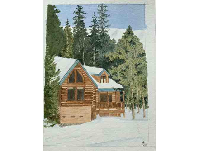 Framed Original Watercolor Painting of  'Kirkwood Meadow Home in Winter'