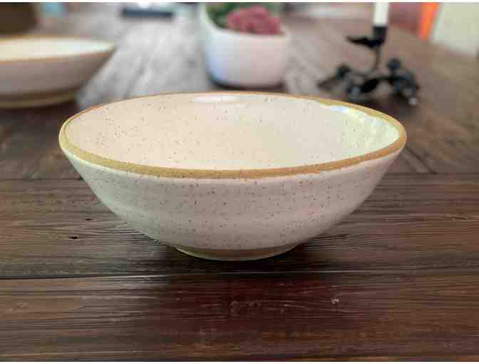 Hand thrown pottery bowls made from Sierra speckled clay and white glaze-medium
