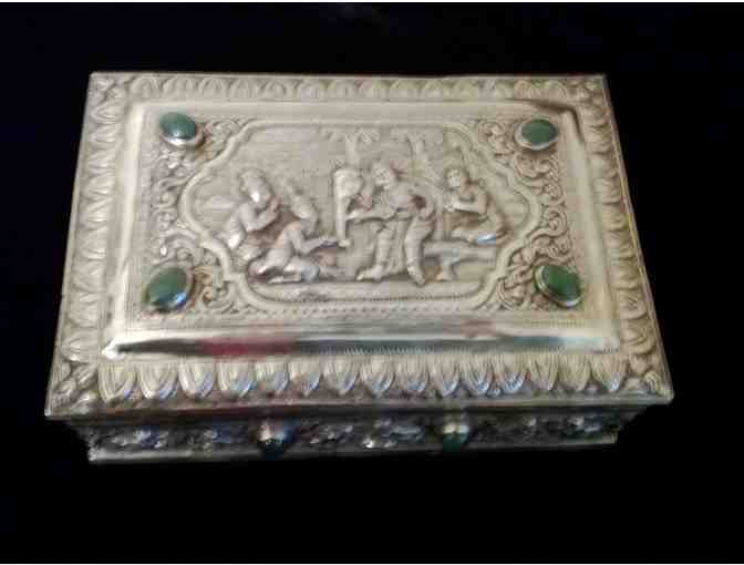 c 1900 Burmese Silver and Jade Box
