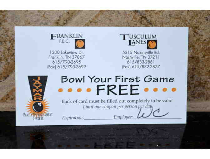 Franklin Family Entertainment Center 10 Free Bowling Game Cards
