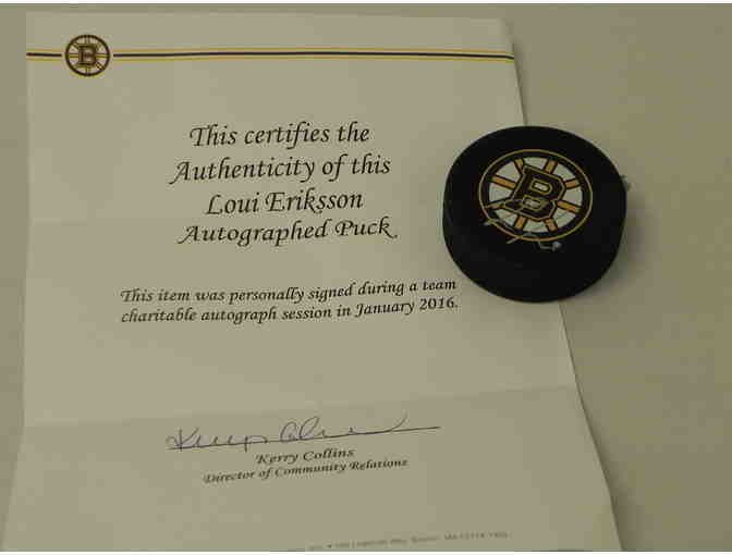 Boston Bruins Loui Eriksson Autographed Hockey Puck