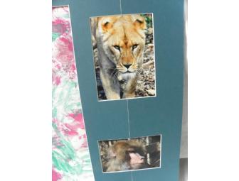 'Friends in High Places' Painting by 'Zarina', African Lion, and 'David', Hamadryas Baboon