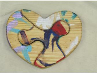Heart-Shaped Wooden Jigsaw Puzzle decorated by Tonka, Edie and Jana, African Elephants