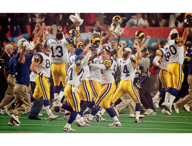 KURT WARNER AUTOGRAPHED ST. LOUIS RAMS 31X31 CUSTOM FRAMED JERSEY