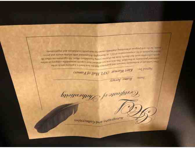 KURT WARNER AUTOGRAPHED ST. LOUIS RAMS 31X31 CUSTOM FRAMED JERSEY