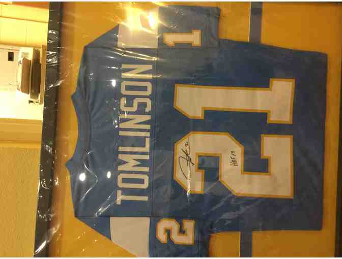 LADAINIAN TOMLINSON AUTOGRAPHED SAN DIEGO CHARGERS 31X31 CUSTOM FRAMED JERSEY