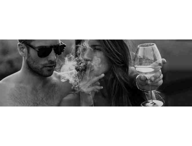 COPPER CANE BASKET - FOUR SIGNED BOTTLES, CIGARS AND TASTING FOR TWO