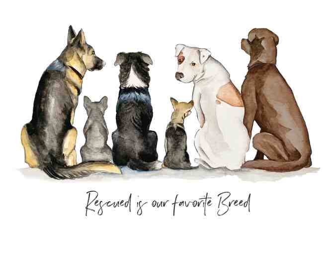 Custom Watercolor on Wood Frame: Rescued is Our Favorite Breed