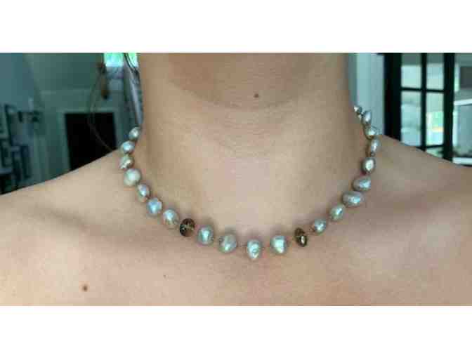 Grey Pearl and Smokey Quartz Necklace By Lisa Nik