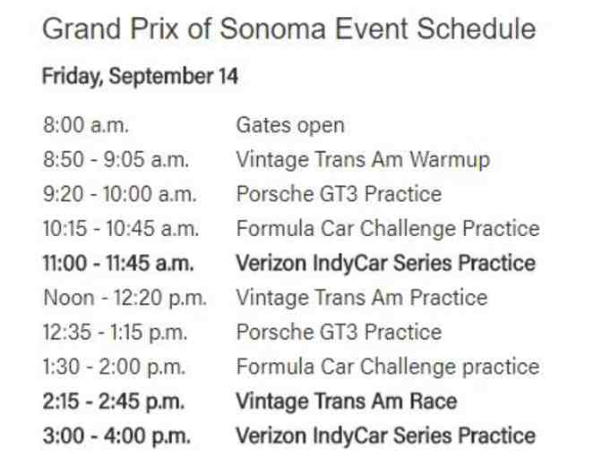 Verizon IndyCar On Track Experience at Sonoma Raceway Sept 18th