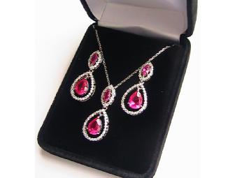 Sterling Silver & Ruby CZ Earrings & Necklace Set