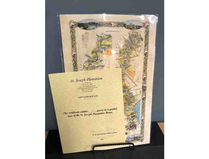 St. Joseph Plantation - Vacherie, LA - Tour for 4 People and River Road Map Print