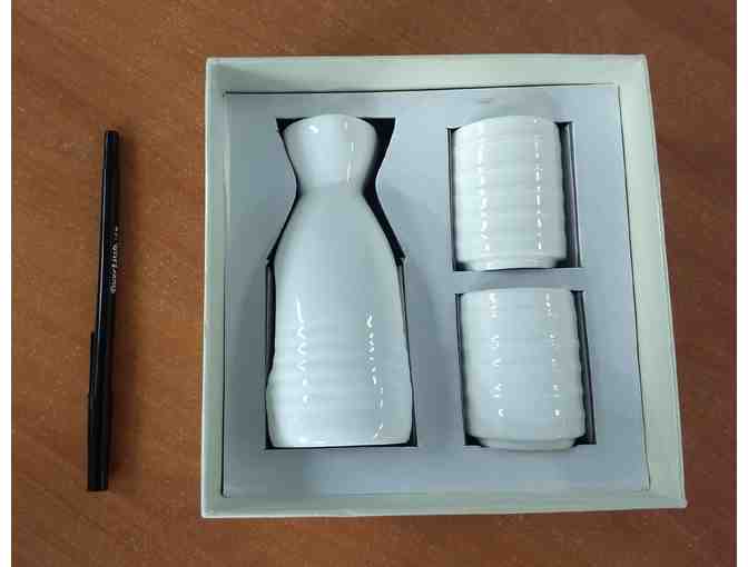 White sake set with two cups