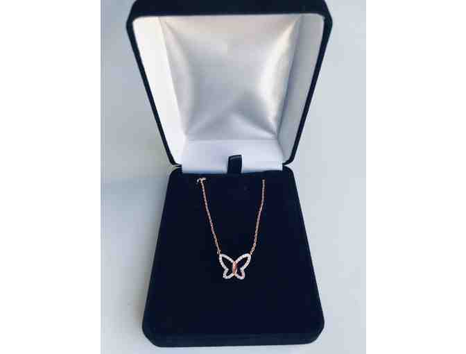 14K Rose Gold Plated, Sterling Silver Butterfly Pendant necklace with Lab-Created Diamonds